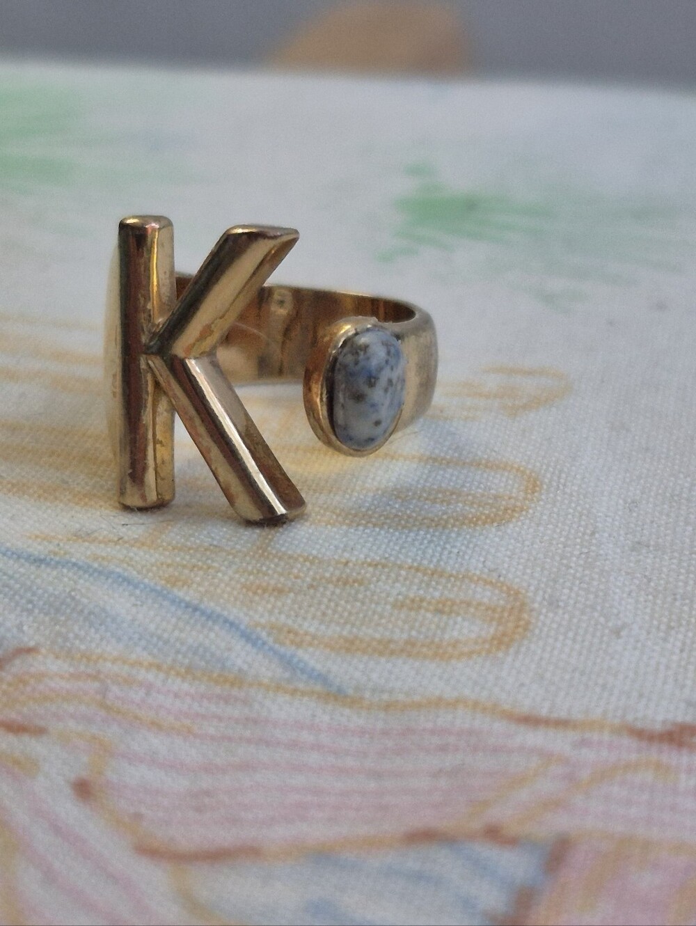 🌙 "K" Sodalite Gemstone Initial Ring